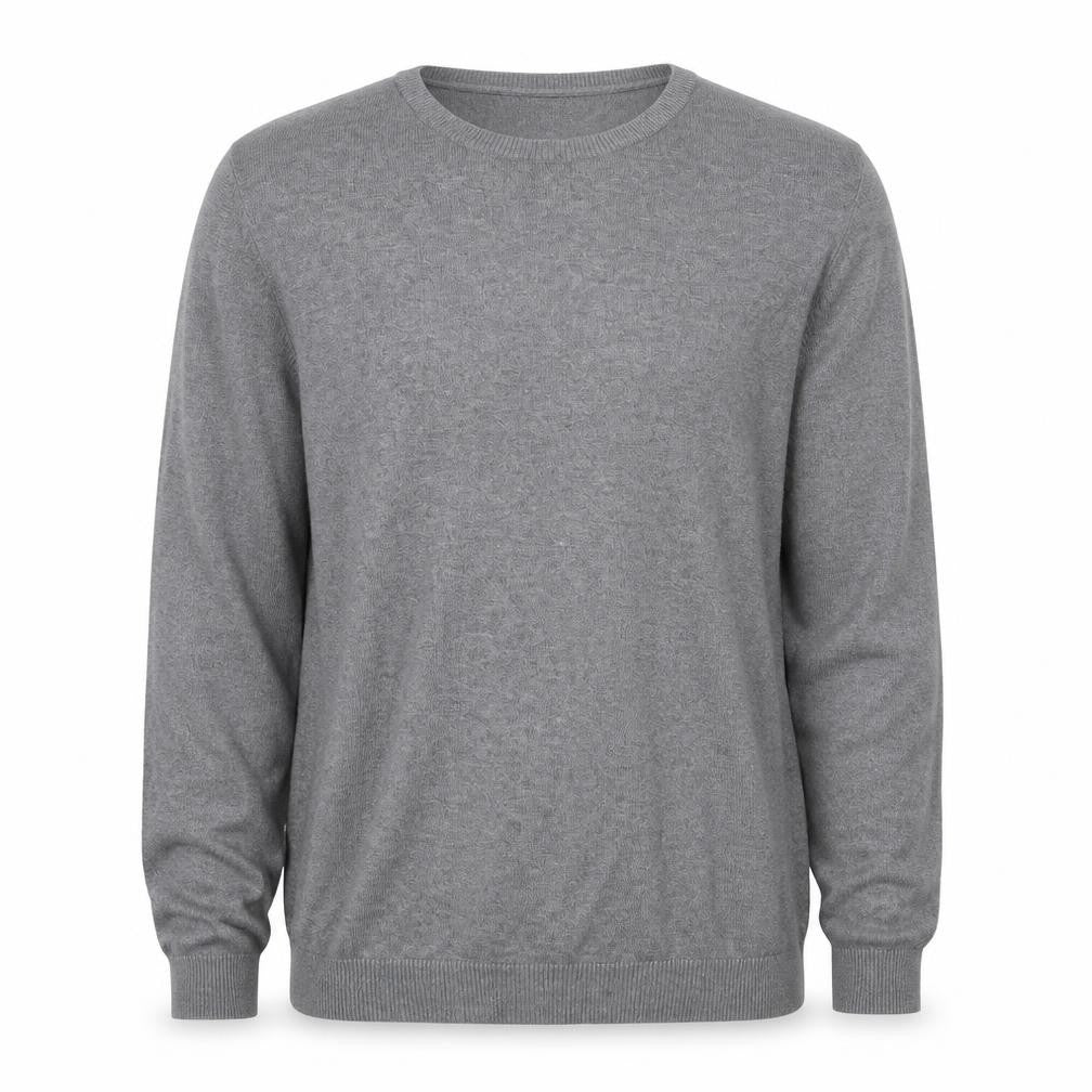 Front view of H&M men’s grey round neck viscose jumper, size XL