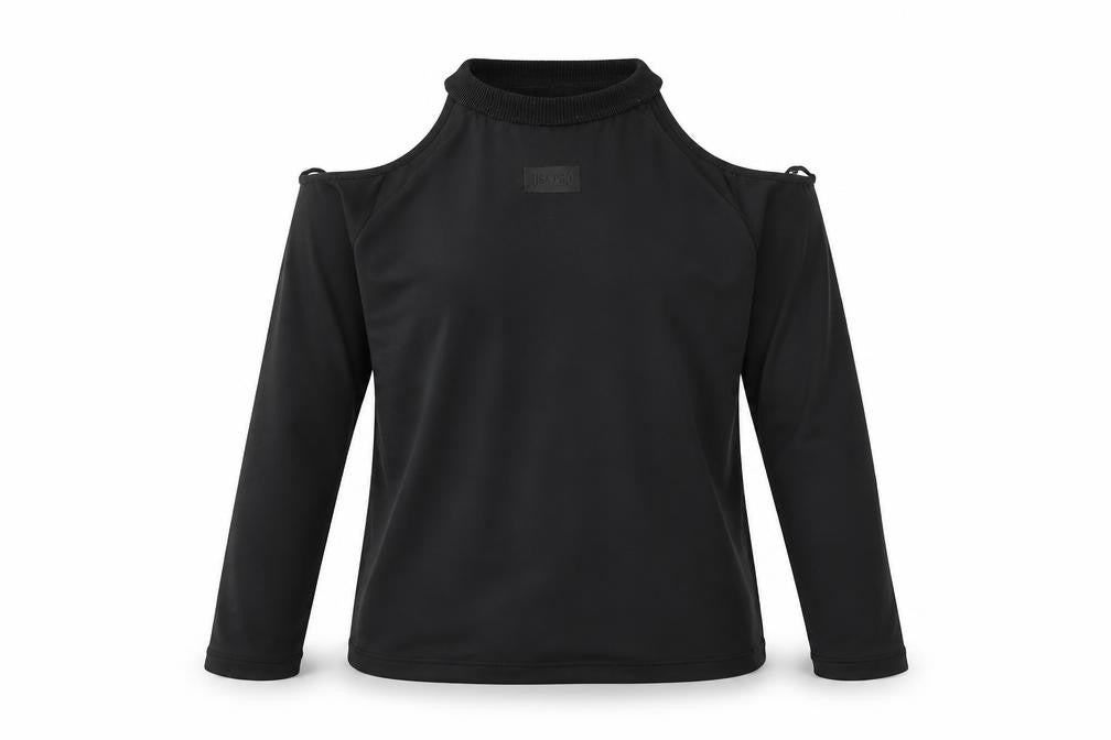 Front view of USA Pro girls’ black polyester basic t-shirt, size 10, years round neck
