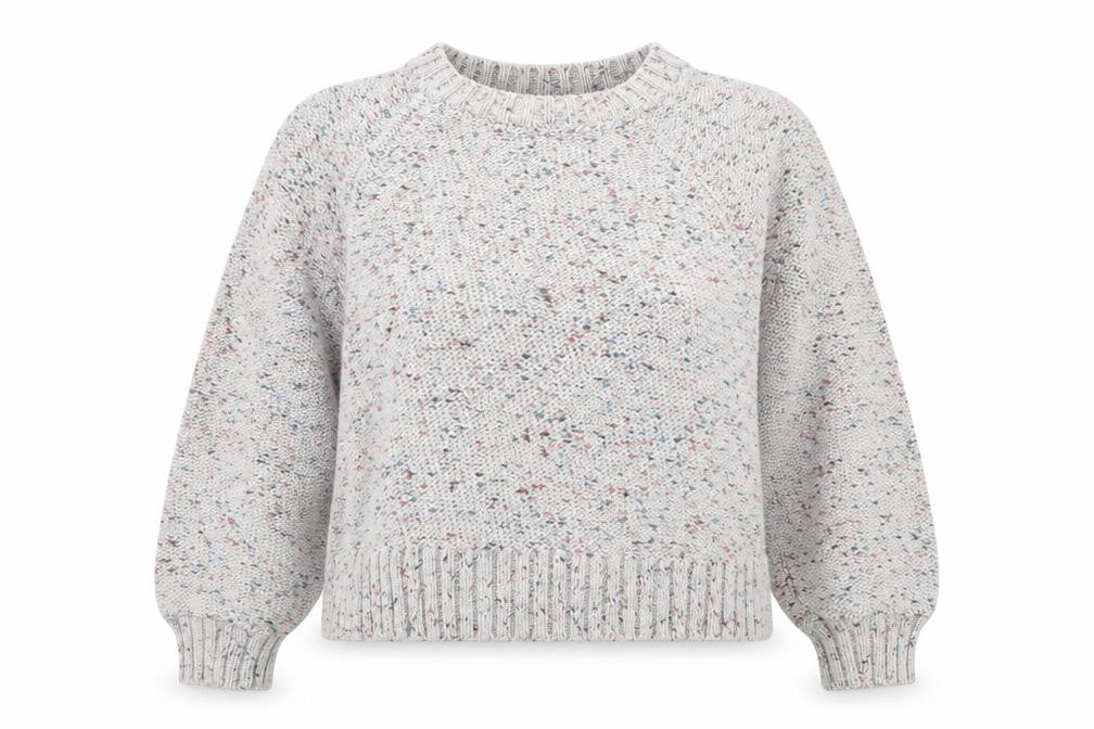 Front view of Gormon women’s grey round neck cotton jumper, size UK 10
