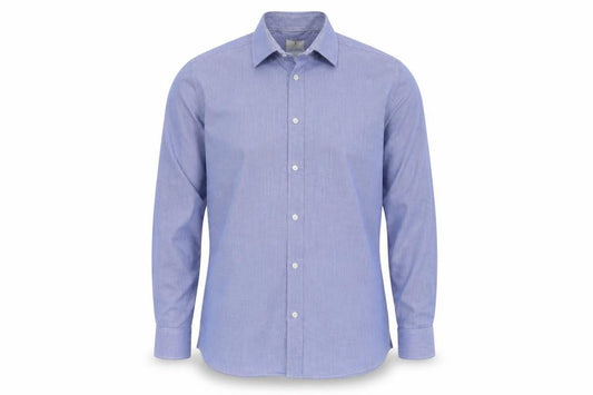 Front view of Next men’s blue check polyester button-up, size 17, collared