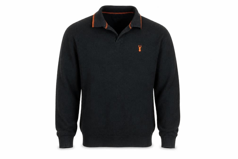 Front view of Next men’s green collared cotton jumper, size M