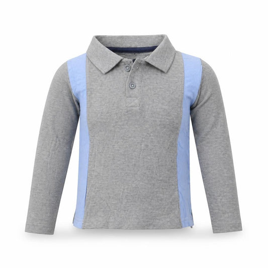 Front view of Very boys’ grey cotton basic polo, size 3-4, years collared
