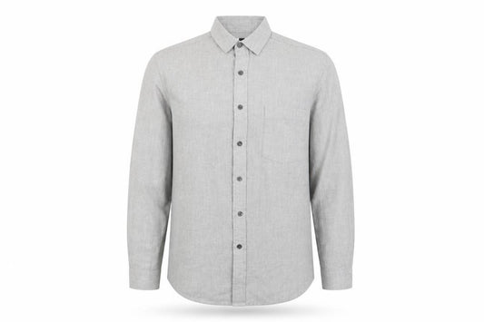 Front view of Topman men’s grey cotton button-up, size S, collared button