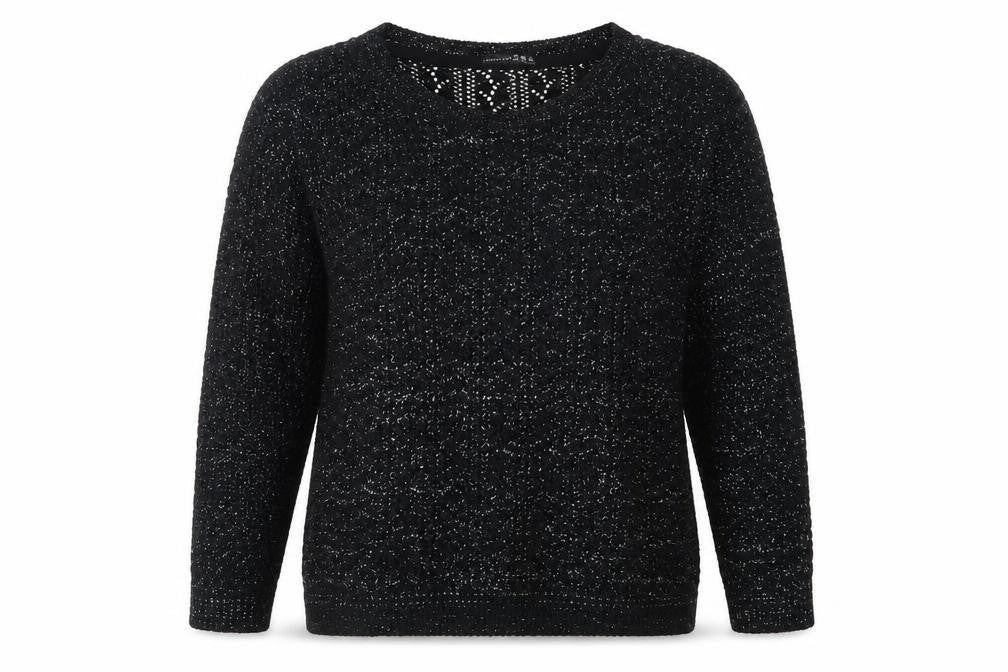 Front view of Primark women’s black round neck acrylic jumper, size UK 12