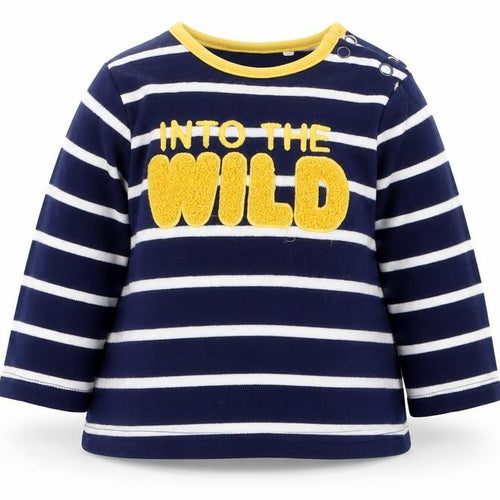 M&Co Baby Blue Striped Cotton Basic T-Shirt Size 3-6 Months Round Neck Pullover - Into The Wild