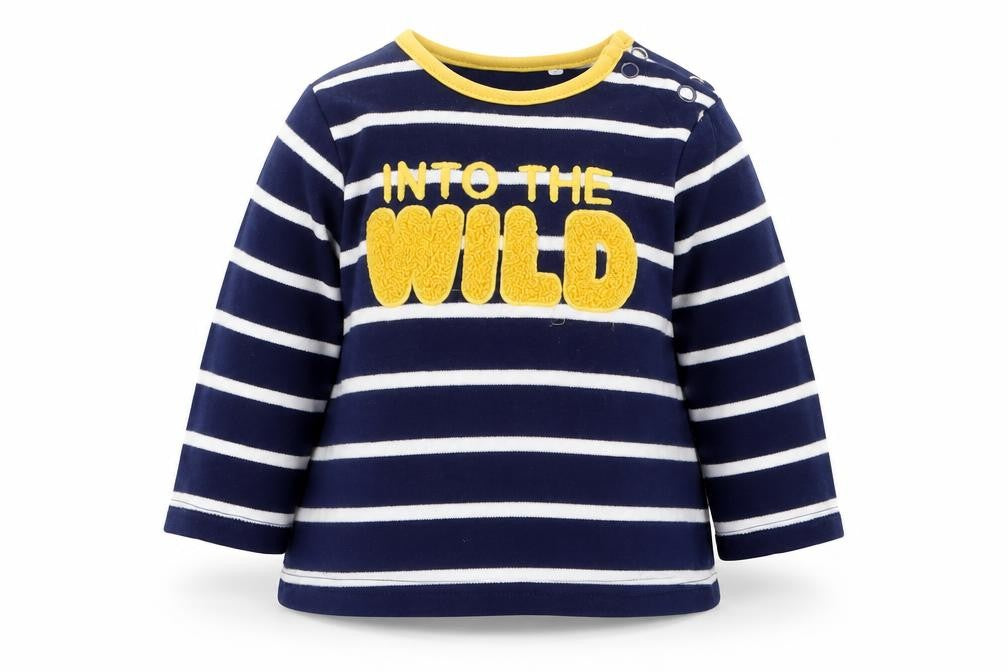 M&Co Baby Blue Striped Cotton Basic T-Shirt Size 3-6 Months Round Neck Pullover - Into The Wild