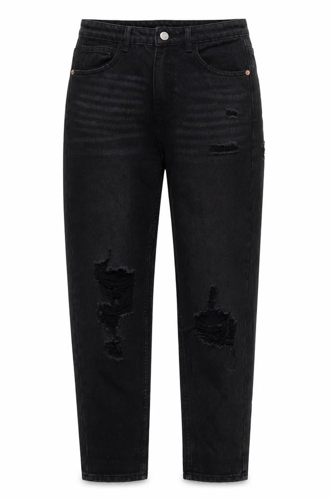 SheIn Womens Black  Cotton Mom Jeans Size S L26.5 in Regular Button