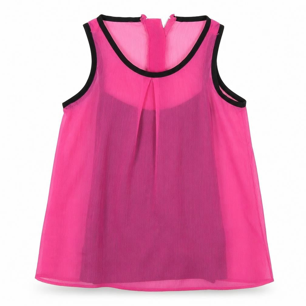 Front view of Young Dimension girls’ pink polyester basic tank, size 8-9, years round neck zip