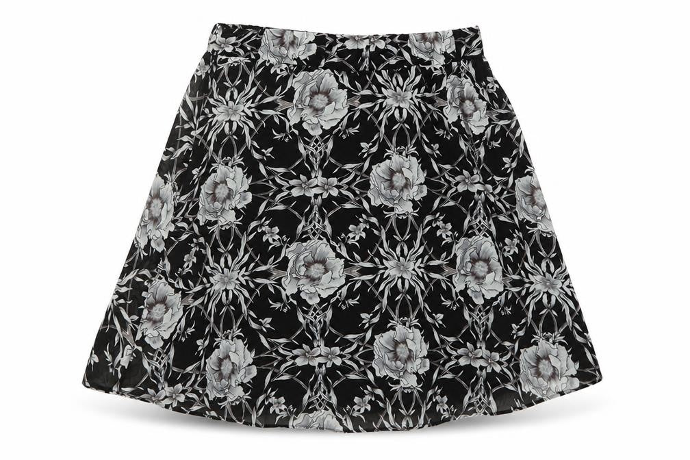 Eight Paris Womens Black Floral Polyester Skater Skirt Size S