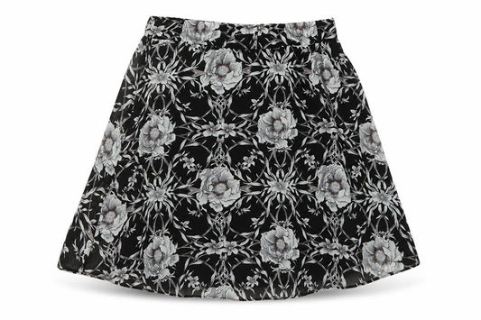Front view of Eight Paris women’s black floral polyester skater skirt, size S