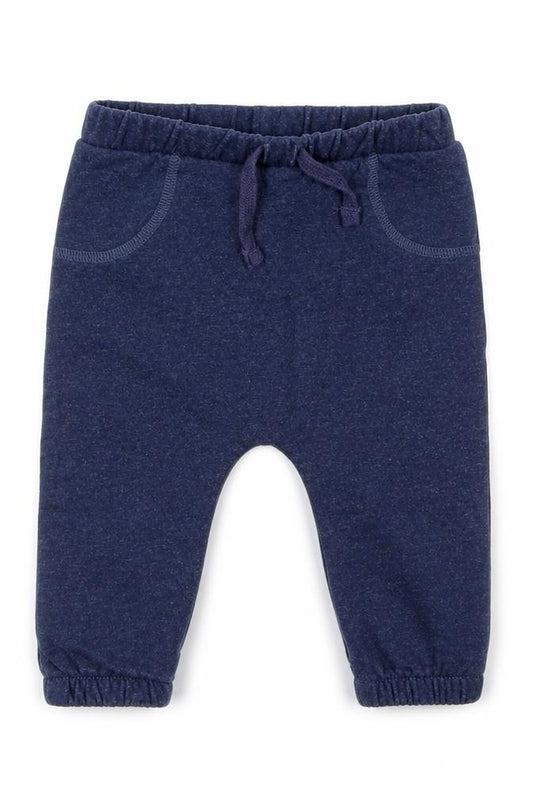 Front view of Tu boys’ blue cotton snow pants trousers, size 6-9, months drawstring