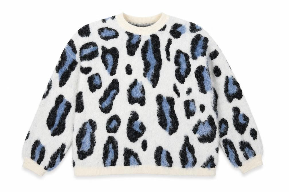 Front view of Urban Classics women’s blue animal print nylon pullover sweatshirt, size M, pullover