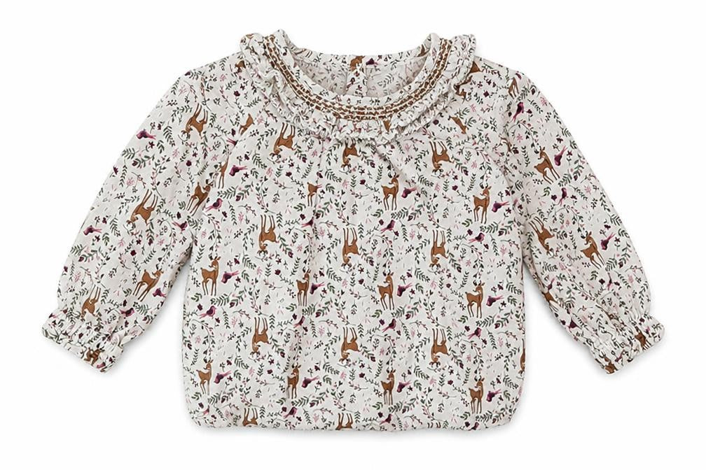 Front view of Matalan girls’ white geometric viscose basic casual, size 12-18, months crew neck button