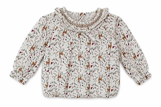 Front view of Matalan girls’ white geometric viscose basic casual, size 12-18, months crew neck button