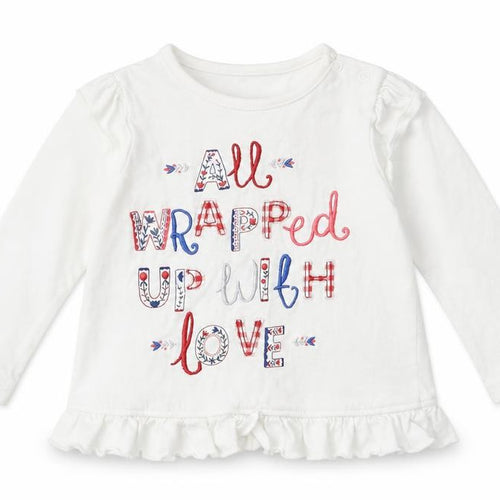 Nutmeg Girls White  Cotton Basic Casual Size 6-9 Months Crew Neck Pullover - all wrapped up with love