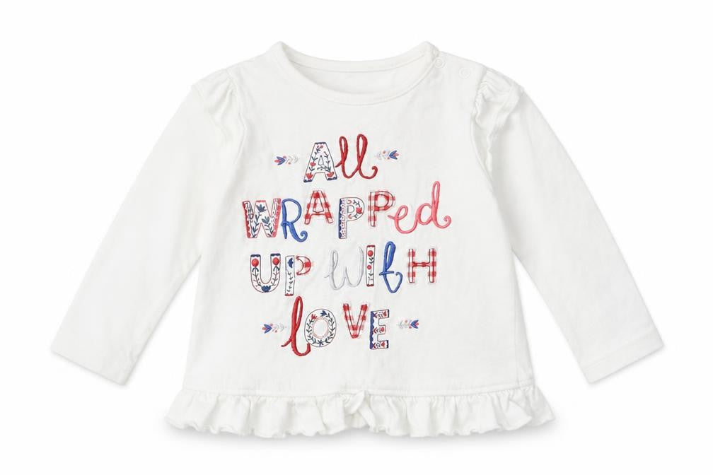Nutmeg Girls White  Cotton Basic Casual Size 6-9 Months Crew Neck Pullover - all wrapped up with love