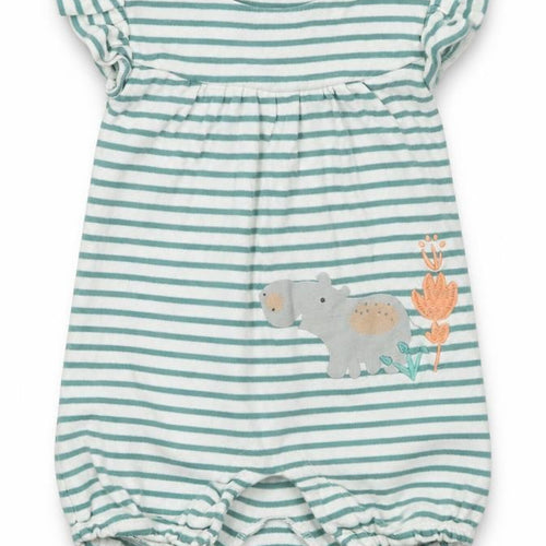 Marks and Spencer Baby Green Striped Cotton Babygrow One-Piece Size 6-9 Months  Buckle