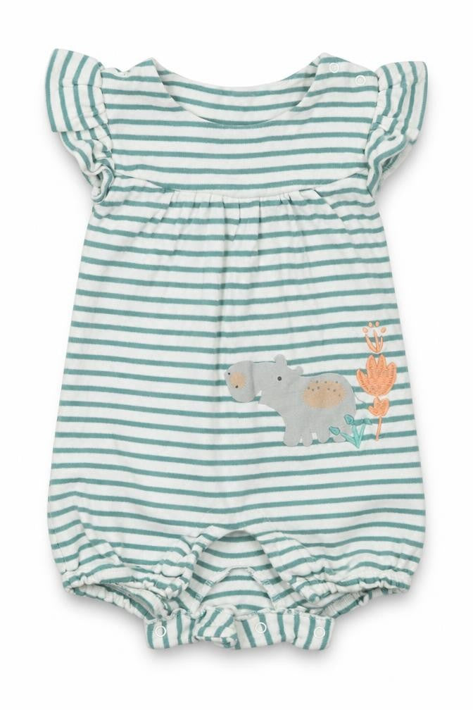 Marks and Spencer Baby Green Striped Cotton Babygrow One-Piece Size 6-9 Months  Buckle