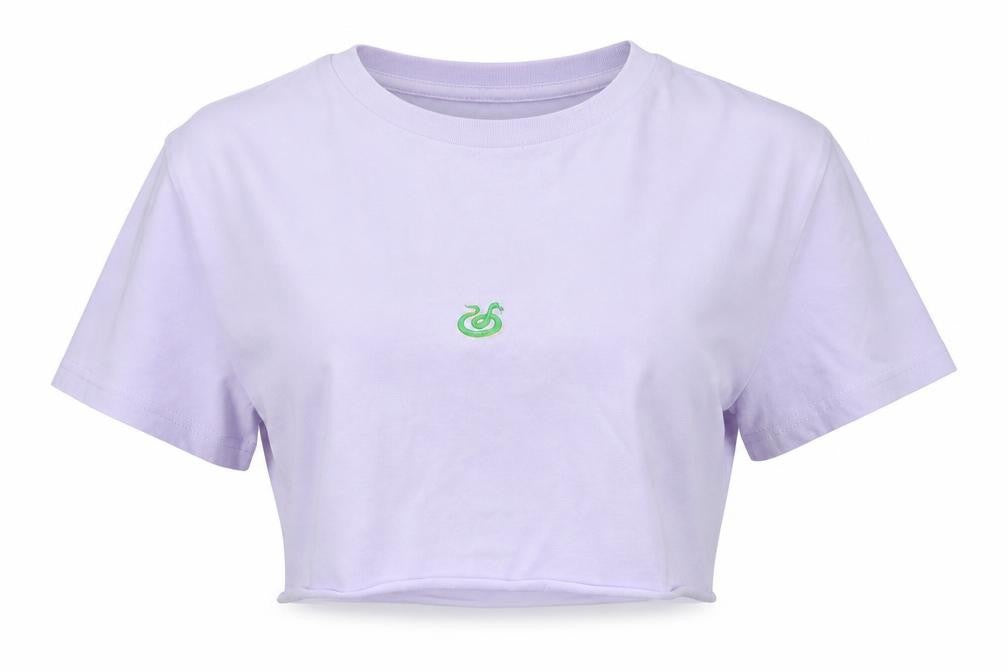Topshop Womens Purple  Cotton Cropped T-Shirt Size 8 Crew Neck