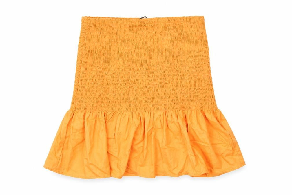 Front view of H&M women’s orange cotton basic blouse, size XS, off the shoulder