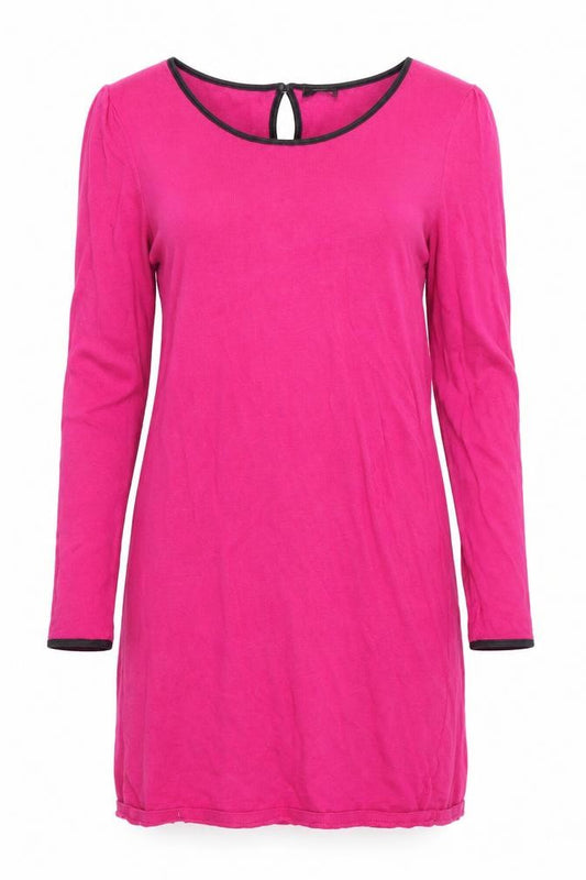 Front view of La Redoute women’s pink round neck viscose tunic jumper, size UK 12