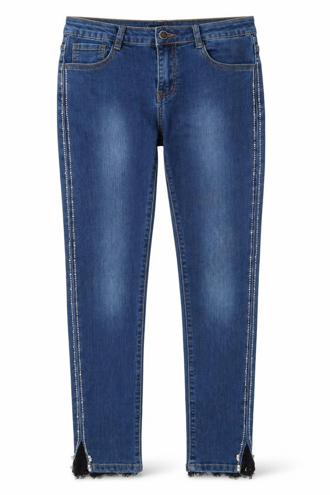 Farfallina Girls Blue  Cotton Skinny Jeans Size L L27 in Regular Zip - Pearls