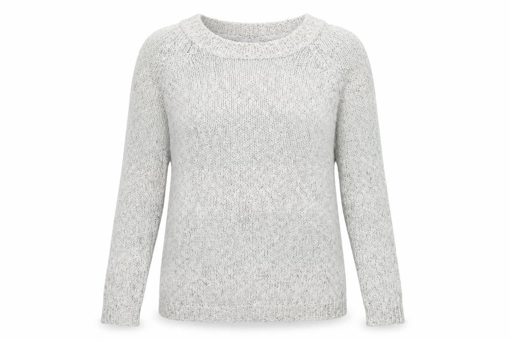 Front view of Tu women’s grey round neck cotton jumper, size UK 8