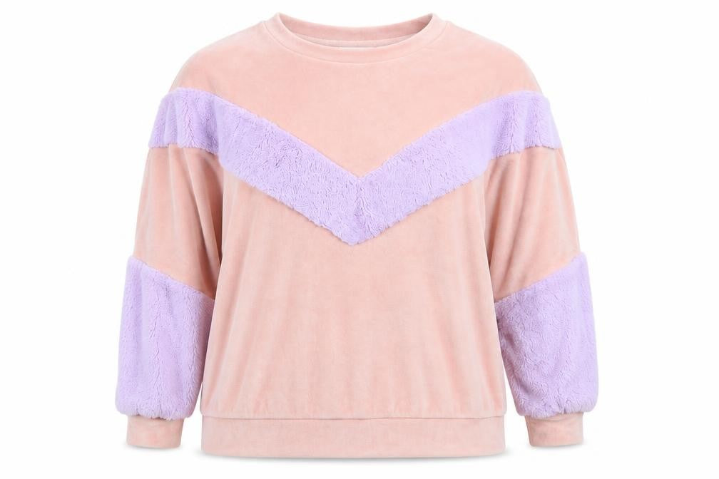 Front view of F&F women’s pink polyester top pyjama top, size L, - chevron pattern