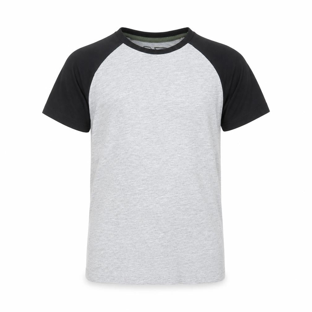 Front view of Matalan boys’ grey cotton basic t-shirt, size 8, years round neck