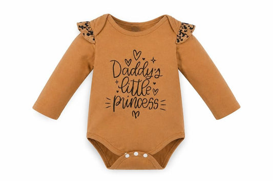 Front view of SHEIN girls’ brown cotton babygrow one-piece, size 12, months - daddys little princess