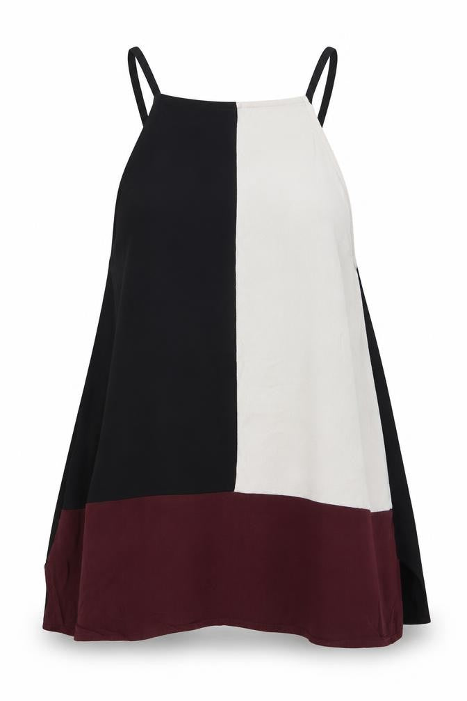 New Look Womens Black Colourblock Viscose Camisole Blouse Size 8 Square Neck