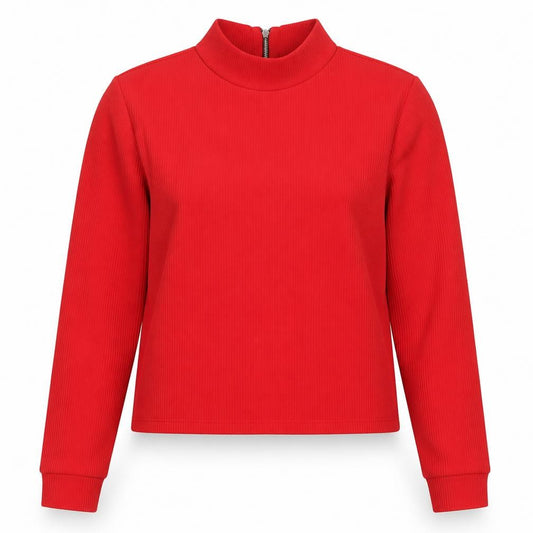 Front view of Marks & Spencer women’s red polyester pullover sweatshirt, size UK 12, pullover