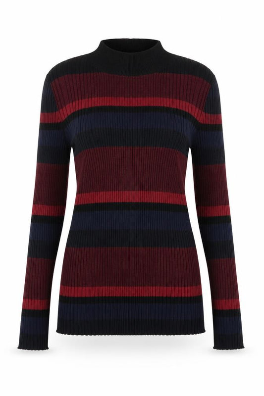 Front view of Papaya women’s red round neck striped cotton jumper, size UK 12