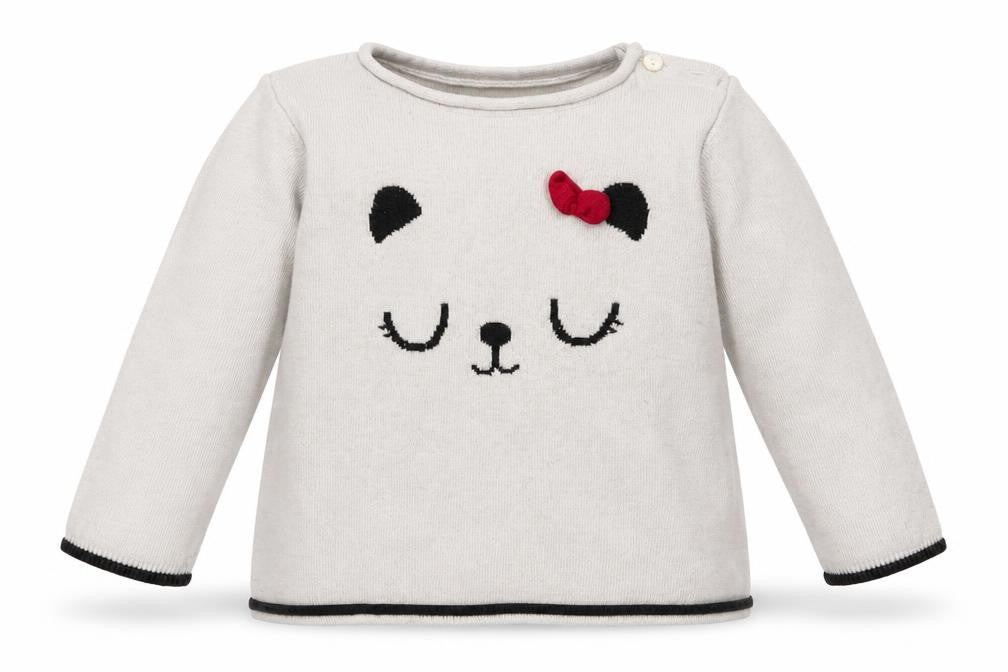 Front view of H&M girls’ beige round neck cotton jumper, size 2, years pullover - bear