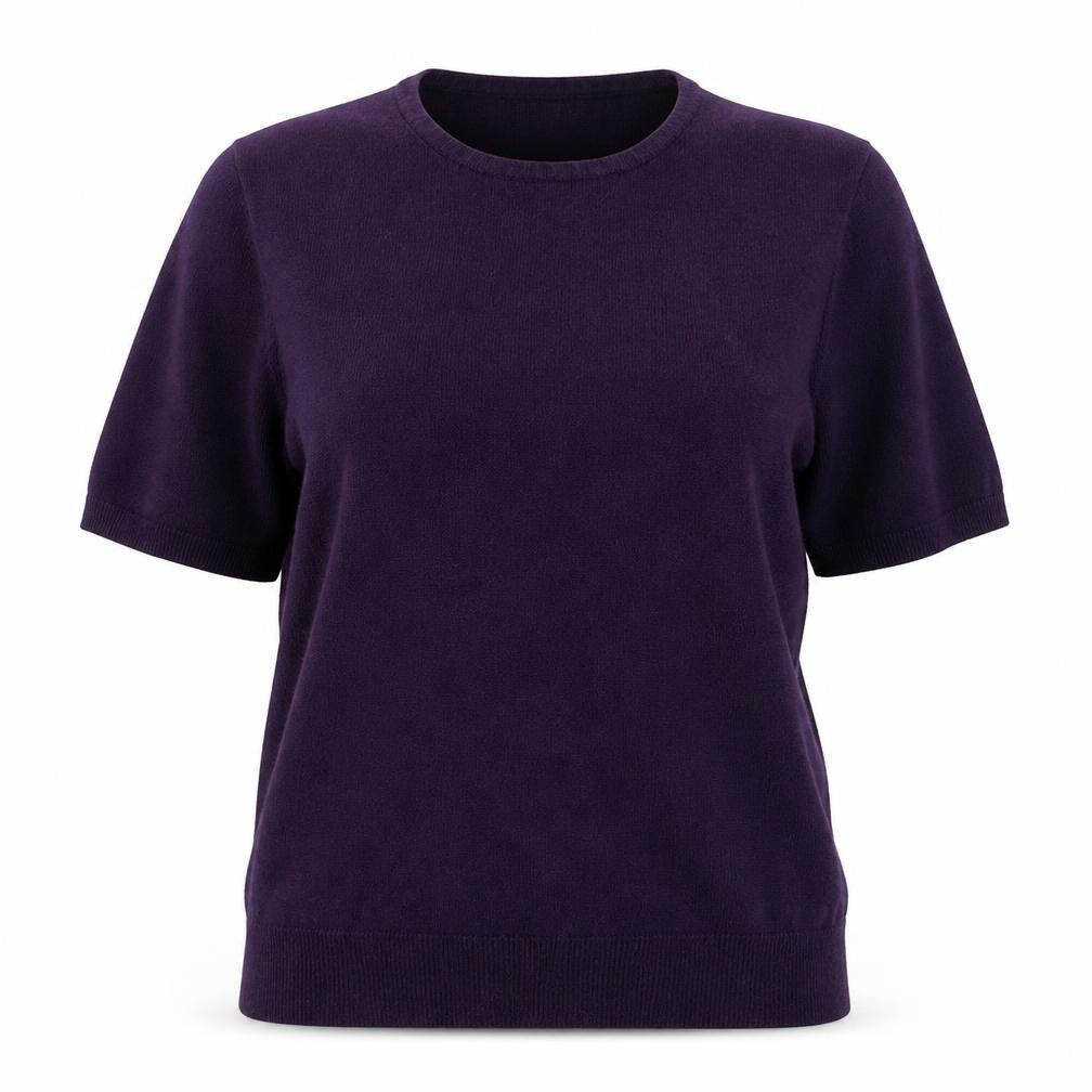 Front view of hs women’s purple crew neck acrylic jumper, size UK 14
