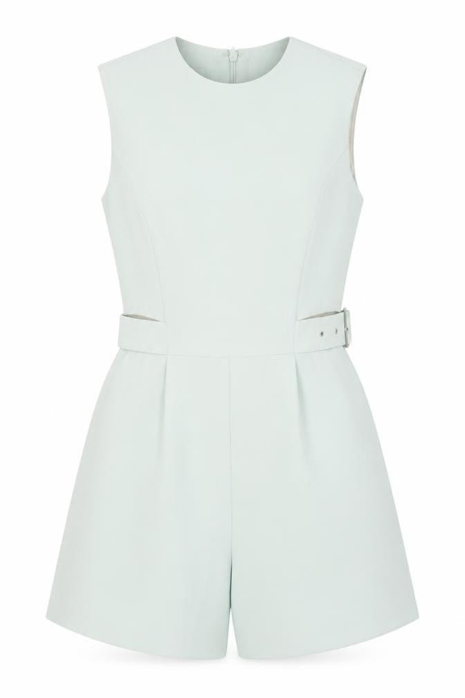 Front view of Topshop women’s blue polyester playsuit one-piece, size UK 4, zip - cut outs