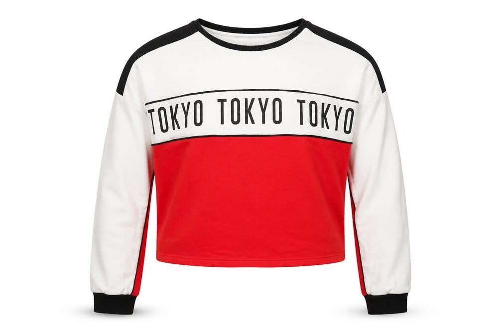 915 Generation Girls Red Colourblock Cotton Pullover Sweatshirt Size 14-15 Years   - Croppeed