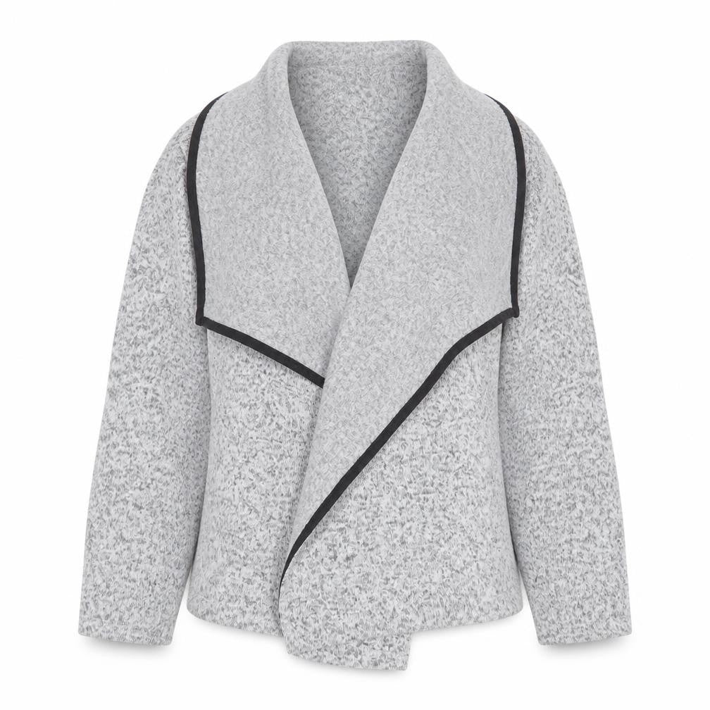 Front view of Papaya women’s grey collared polyester cardigan jumper, size UK 12