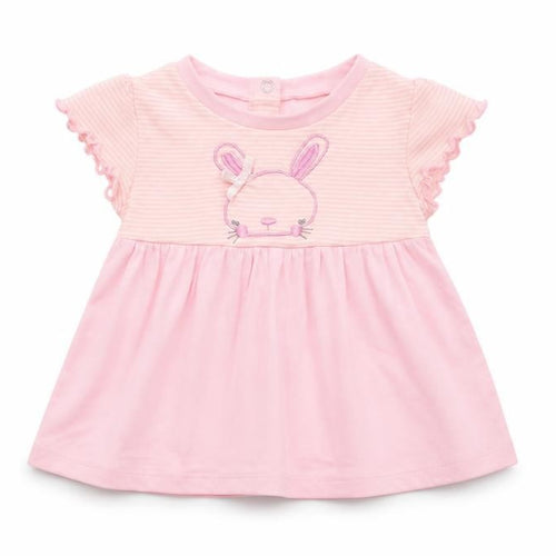Pep&CO Girls Pink Striped Cotton T-Shirt Dress  Size 3-6 Months  Round Neck  - rabbit