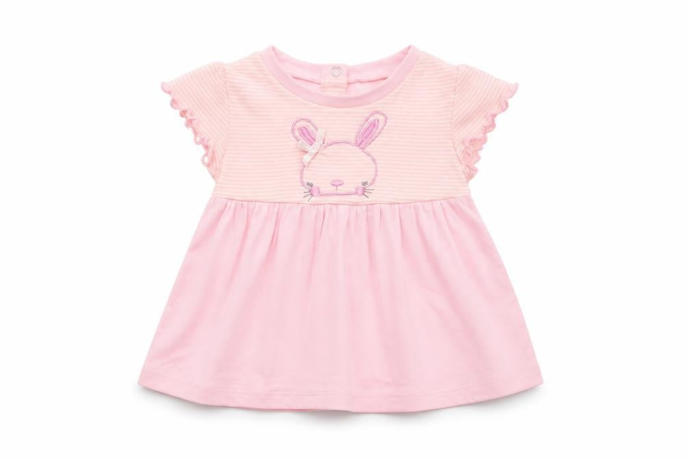 Pep&CO Girls Pink Striped Cotton T-Shirt Dress  Size 3-6 Months  Round Neck  - rabbit