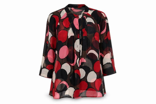Front view of Sisley women’s pink geometric polyester basic button-up, size S, crew neck