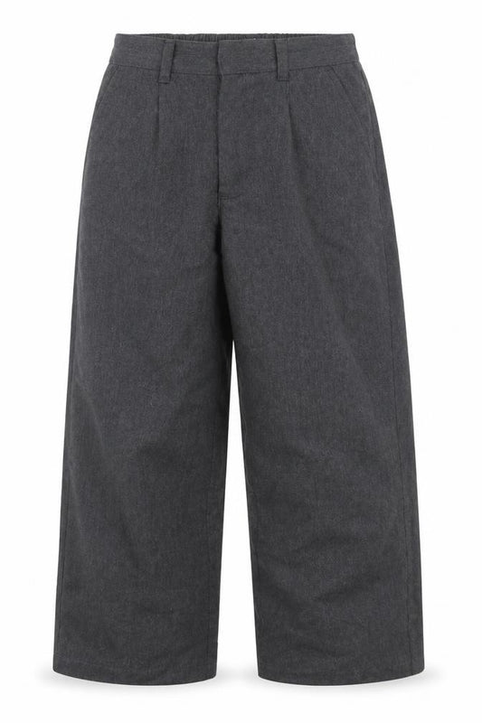 Front view of aldi boys’ grey polyester capri trousers, size 9-10, years regular hook & eye - school wear