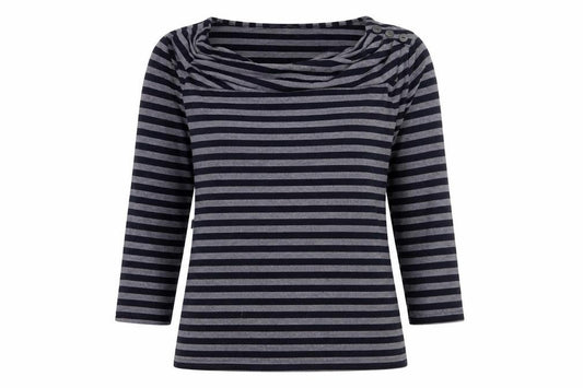Front view of Matalan women’s blue striped polyester pullover sweatshirt, size UK 12, pullover