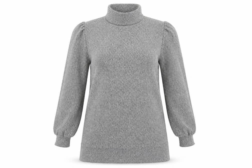 Front view of Boohoo women’s grey polyester a-line, size UK 12, roll neck pullover
