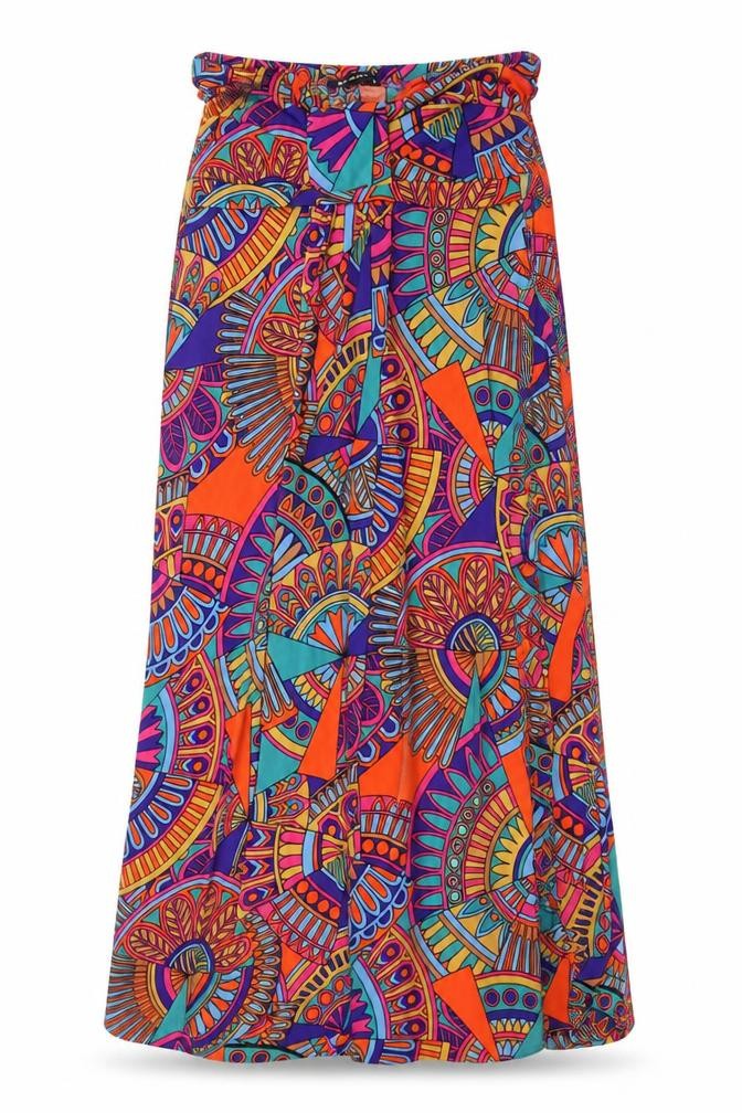 Front view of sel3ct women’s multicoloured geometric polyester a-line, size UK 12, off the shoulder pullover