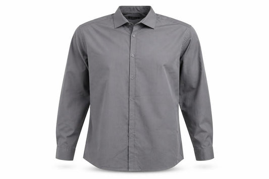 Front view of Primark men’s grey polyester button-up, size 16.5 collared button