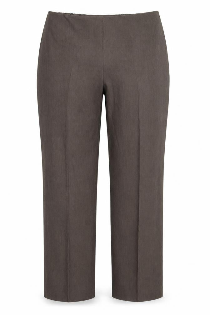 Front view of Marks & Spencer women’s green polyester trousers, size UK 14, 30-inch leg regular