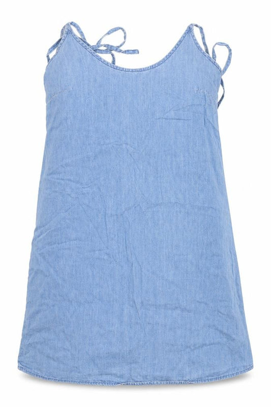 Front view of ASOS women’s blue cotton basic tank, size UK 8, round neck