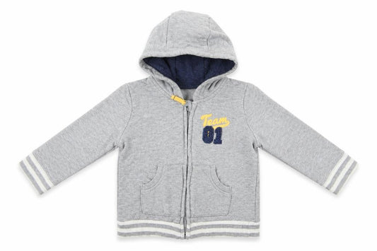 Front view of George Baby Grey Cotton Full Zip Jumper, size 3-6, Months Zip