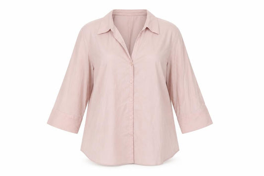 Front view of B.B. women’s pink viscose basic button-up, size XL, collared
